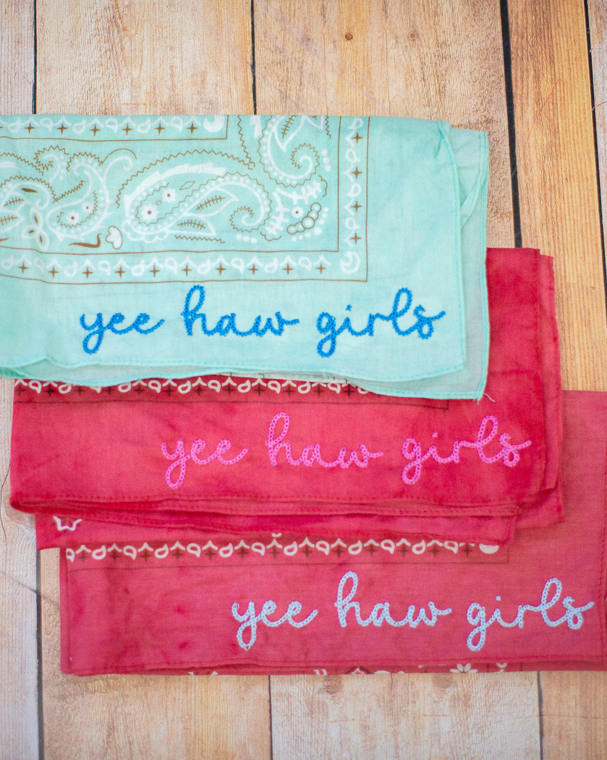 Bridal Party Favor Personalized Cotton Bandana Custom Name Design Wedding Photo Prop Essential Beautiful Pastel Colors Perfect Bridesmaid Gift Collection Modern Wedding Accessory Chainstitch Embroidery Soft Material Twenty One Square