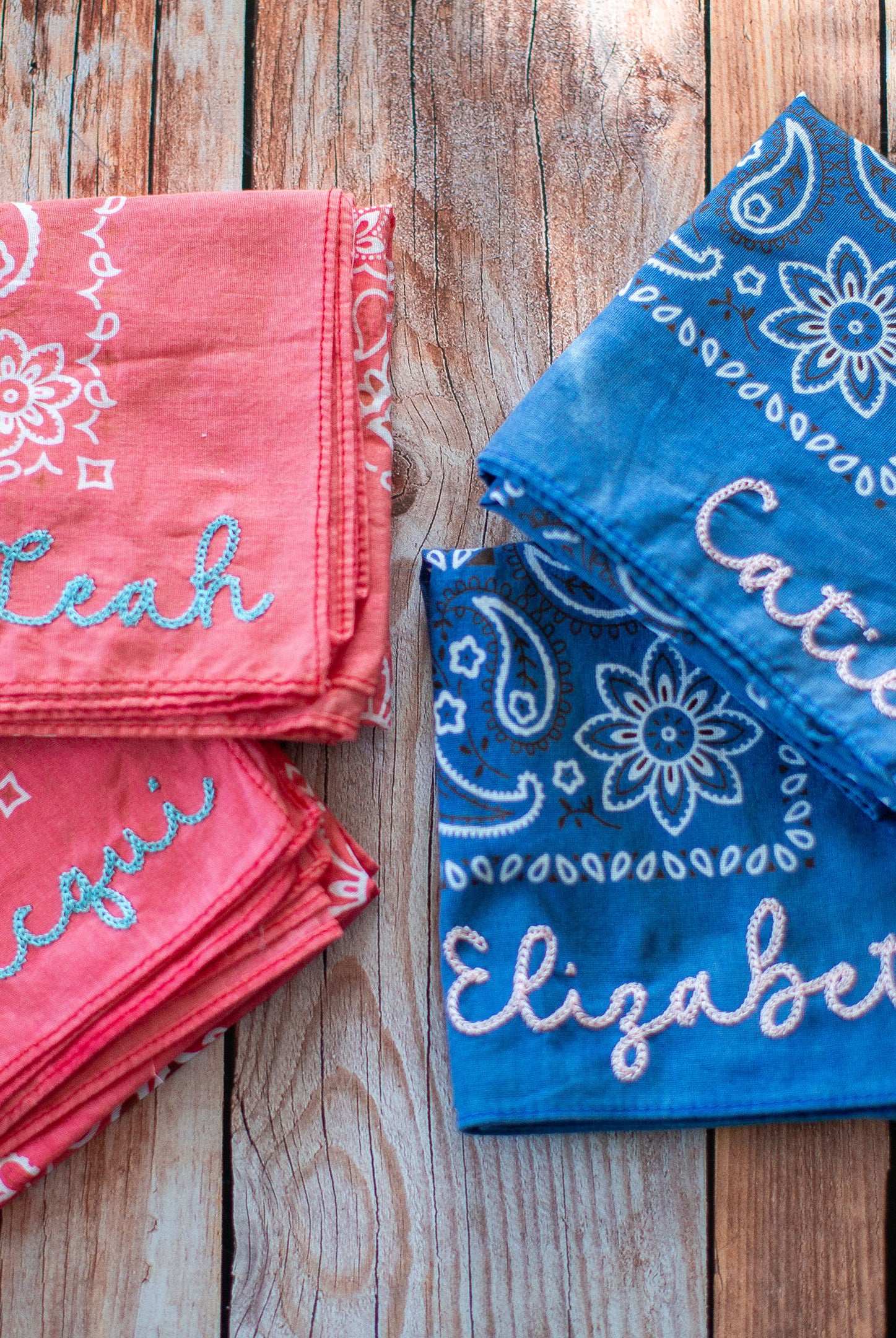 Personalized Wedding Bandana Custom Bridesmaid Gift Cotton Chainstitch Embroidery Pastel Color Options Perfect Bridal Party Favor Wedding Photo Prop Beautiful Custom Name Design Modern Wedding Accessory Twenty One Inch Square Soft Cotton