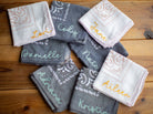 Wedding Photo Prop Bandana Personalized Bridesmaid Gift Cotton Material Custom Name Design Beautiful Pastel Options Perfect Bridal Party Favor Modern Wedding Day Accessory Chainstitch Embroidery Details Customizable Text Twenty One Inch