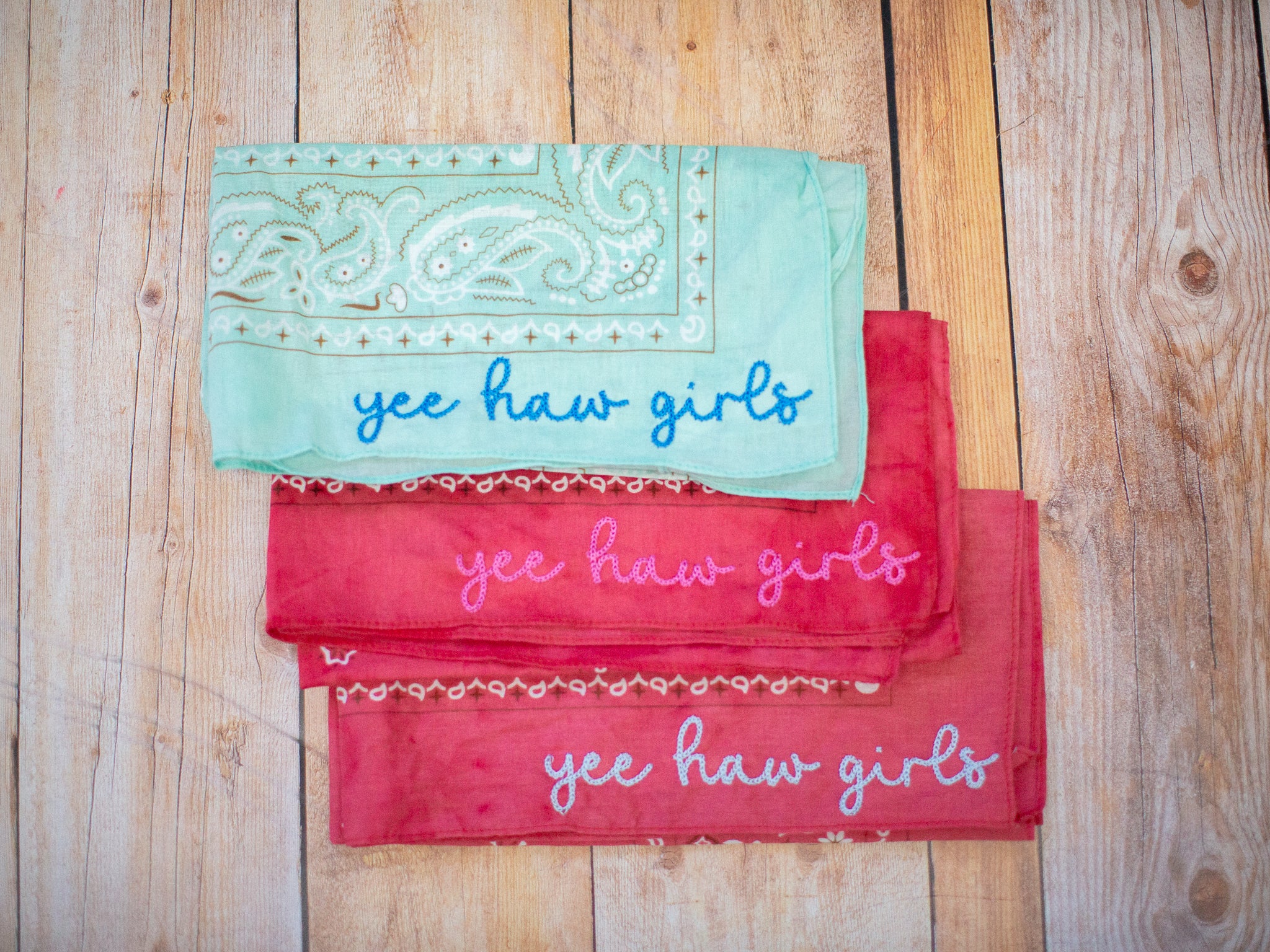 Bridal Party Favor Personalized Cotton Bandana Custom Name Design Wedding Photo Prop Essential Beautiful Pastel Colors Perfect Bridesmaid Gift Collection Modern Wedding Accessory Chainstitch Embroidery Soft Material Twenty One Square